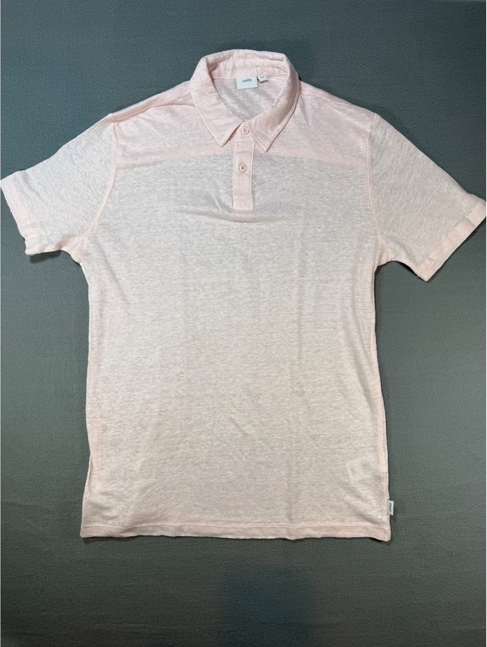 Onia Men's Shaun Linen Polo Shirt Light Pink Size S